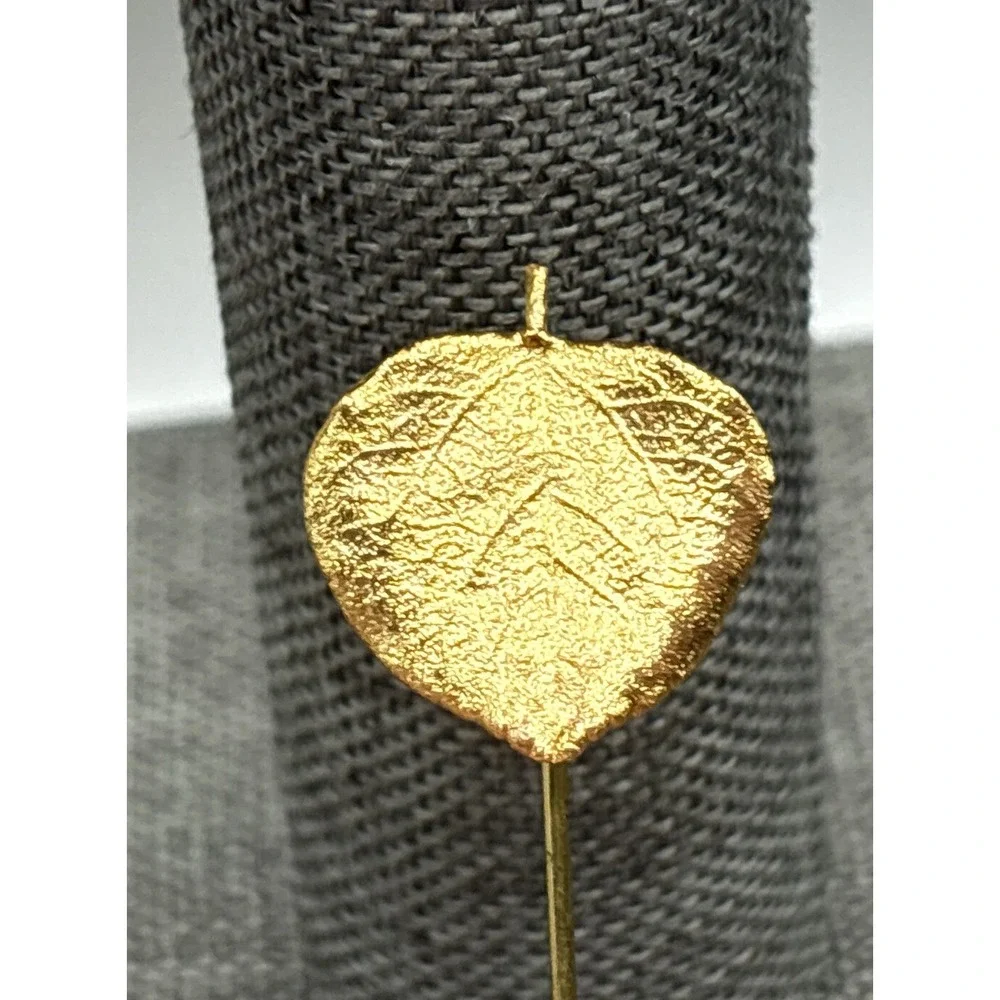 Vintage Gold Tone Leaf Stick Pin Brooch Textured Design
